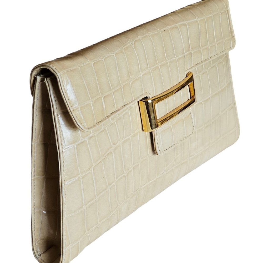 MADE IN ITALY Croc Embossed Ivory Patent Leather Clutch Crossbody
